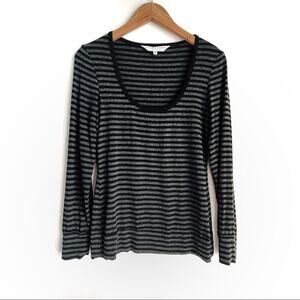 Trina Turk long sleeve scoop neckline striped shirt sz M grey and black stripes